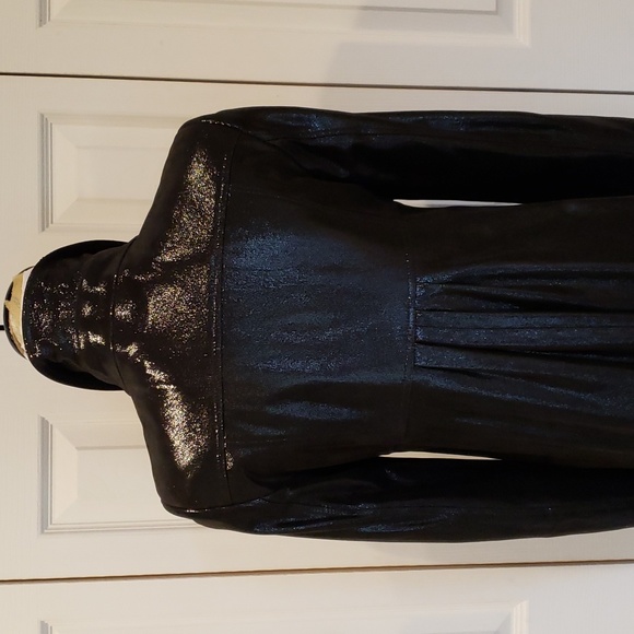 BURBERRY BLACK METALLIC GOATSKIN SUEDE SHIMMER LUXURY COAT US 4 SMALL - Picture 9 of 13